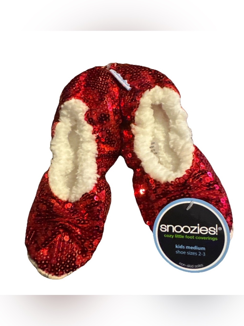 Kids Snoozies Red Sequin Ballet Bling Slippers Kids Medium 2-3 NWT Non Skid